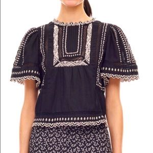 EUC. REBECCA TAYLOR black embroidered puff sleeve blouse.